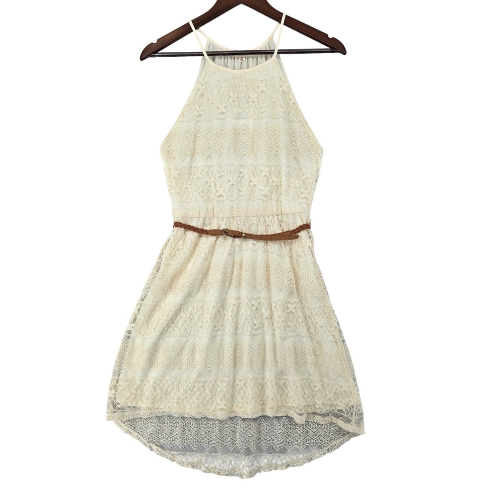 Rewind NEW Womens MEDIUM Lace High-Low Natural Boho Summer Romantic Grad Dress